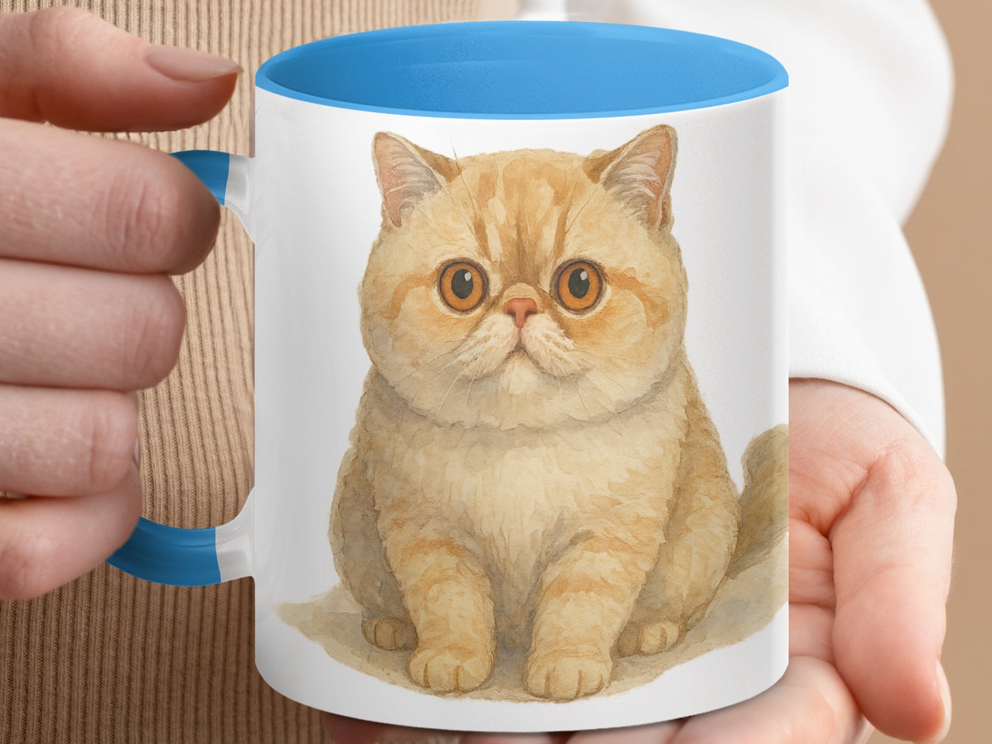 Adorable Cat Art Mug with Blue Interior Design product type