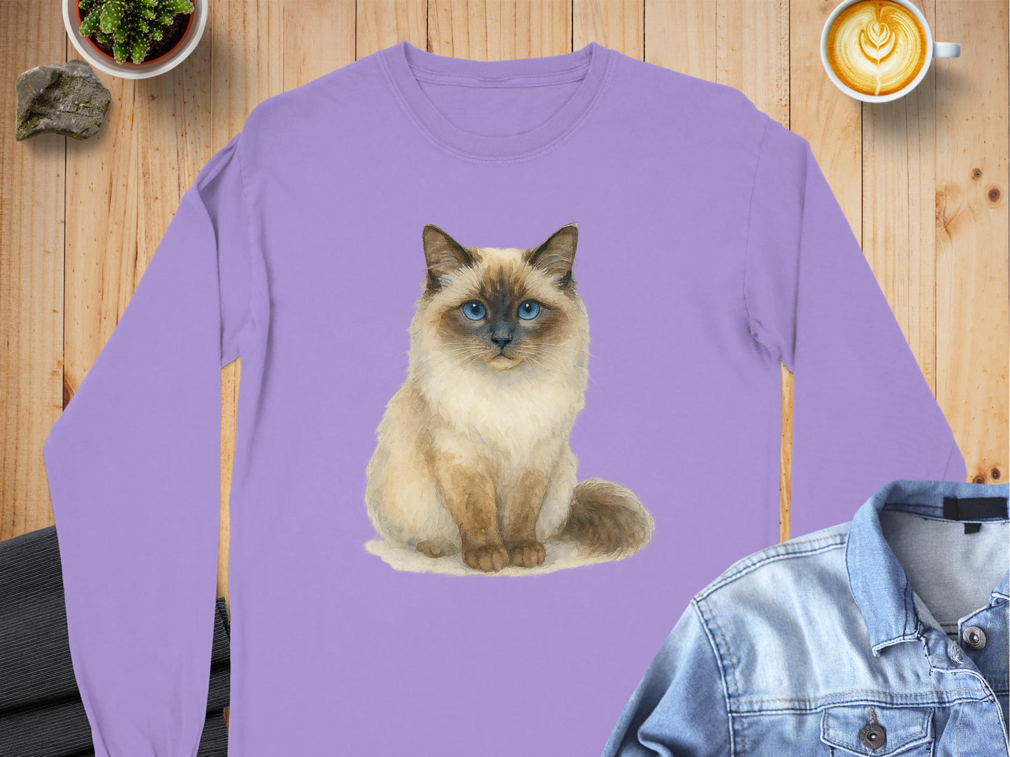 Cute Fluffy Cat Artwork Long Sleeve Shirt product type