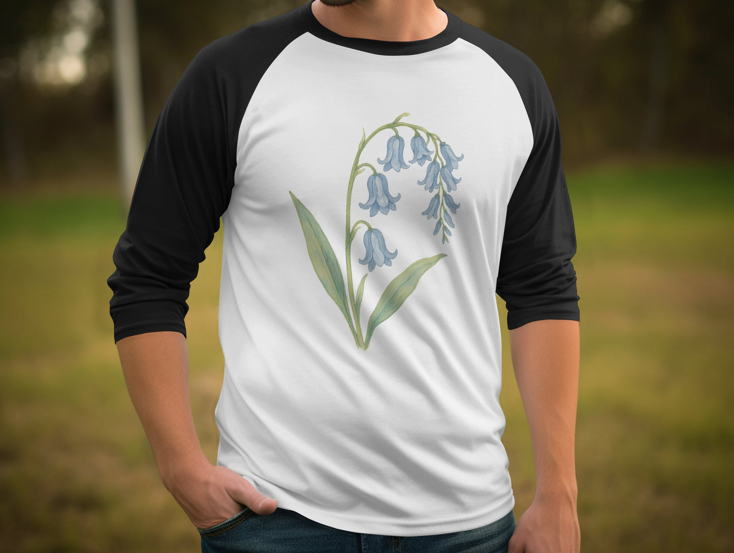 Bluebell Flower Graphic Raglan Shirt product type