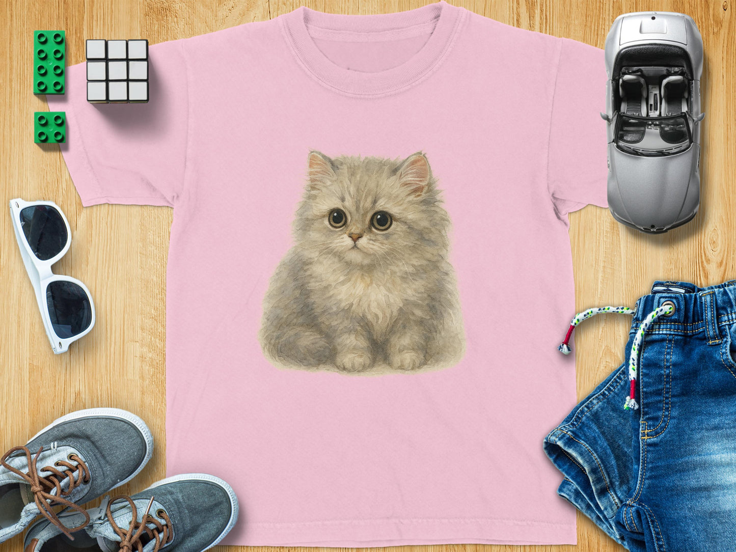 Cute Fluffy Kitten Pink Shirt for Kids and Adults product