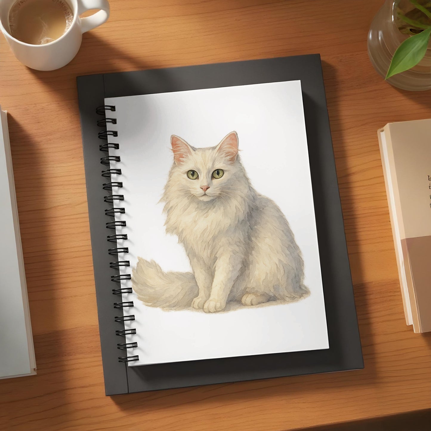Handpainted White Cat Design Spiral Notebook product