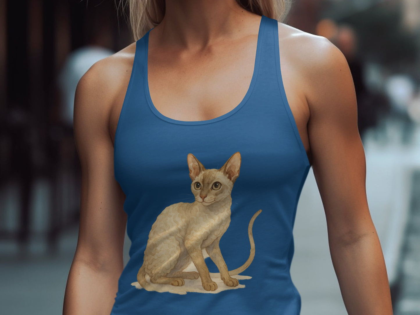 Stylish Blue Tank Top with Cat Graphic product