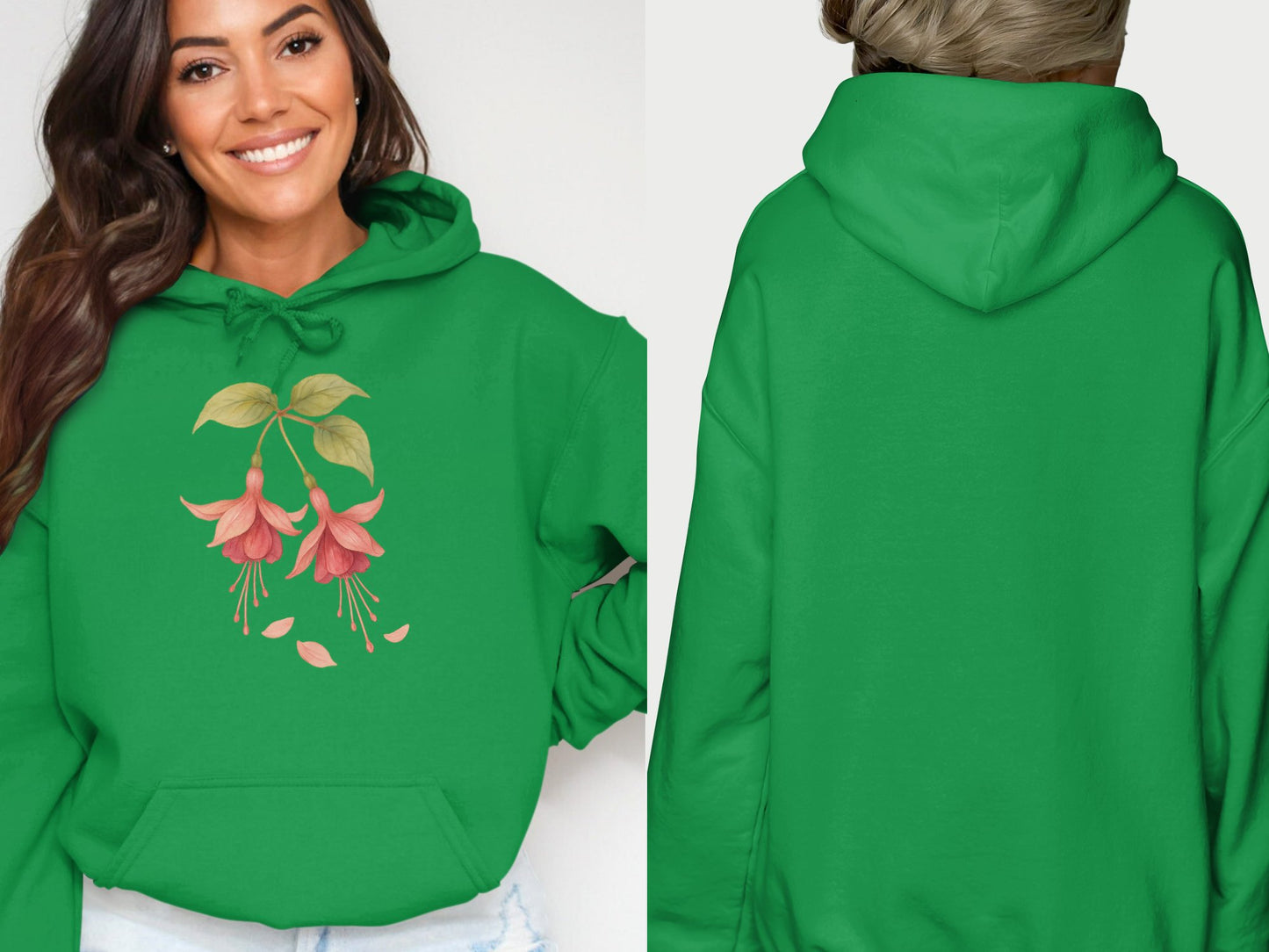 Floral Graphic Green Hoodie Stylish Casual Wear product