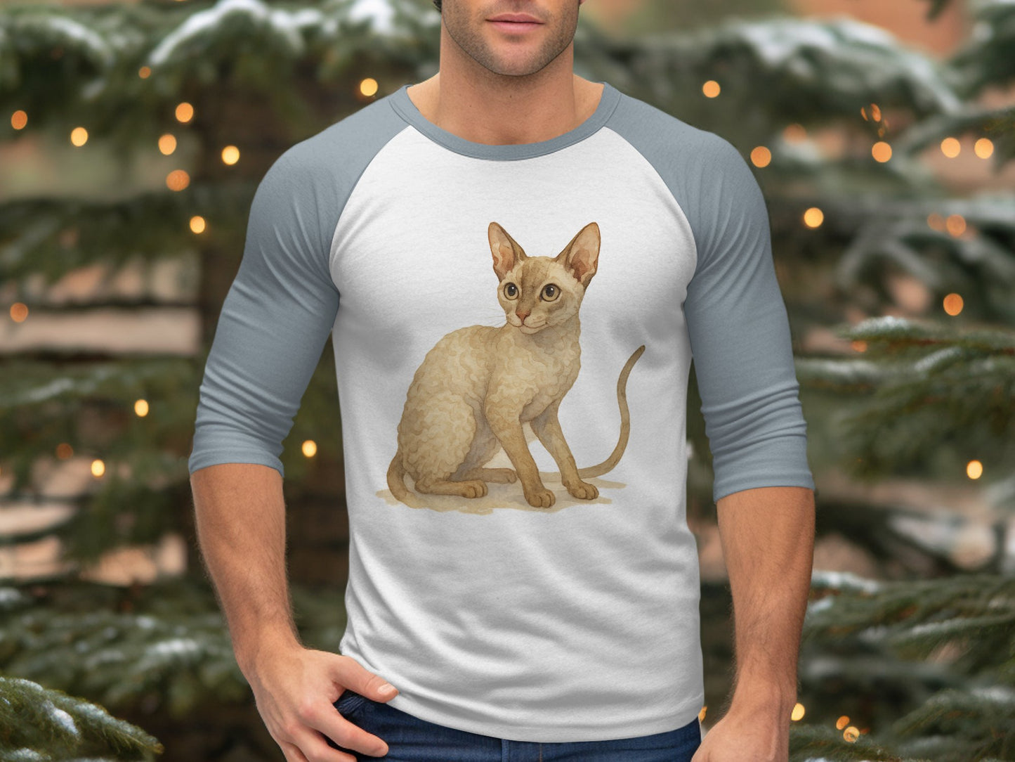 Cute Devon Rex Cat Design Baseball Shirt Product