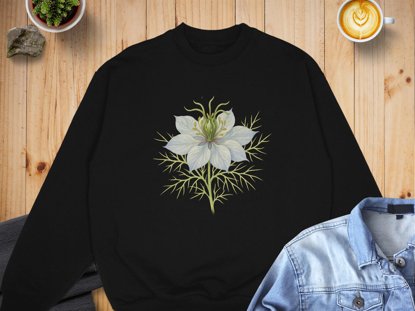 Elegant Black Sweatshirt Featuring Unique Floral Design product