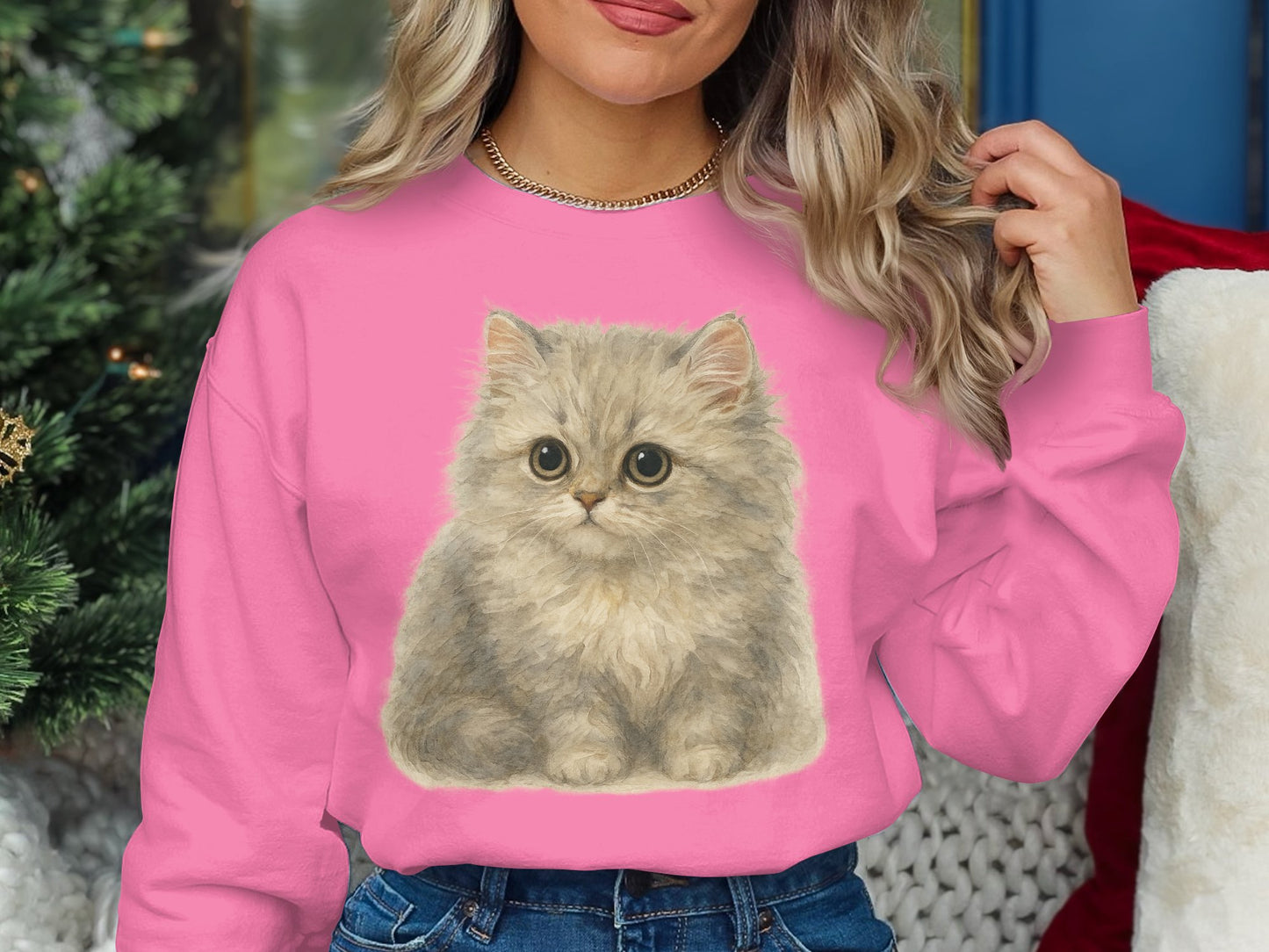 Cute Kitten Print Pink Long Sleeve Sweatshirt product type