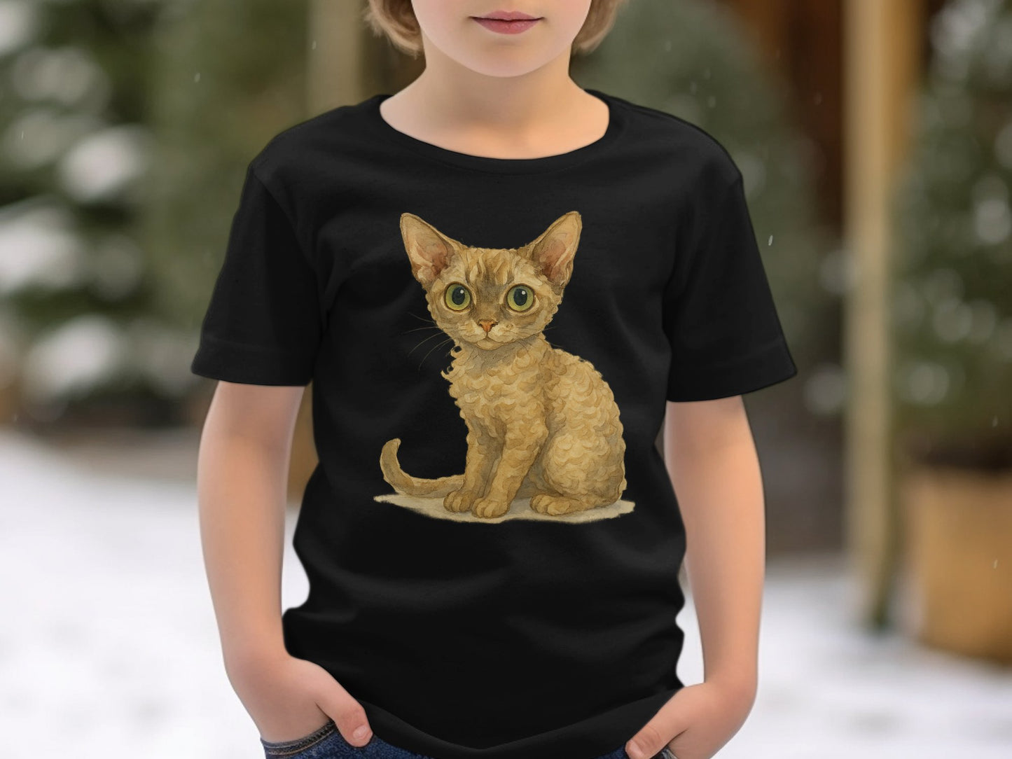 Cute Cat Print Black Short Sleeve Kids T-shirt product type