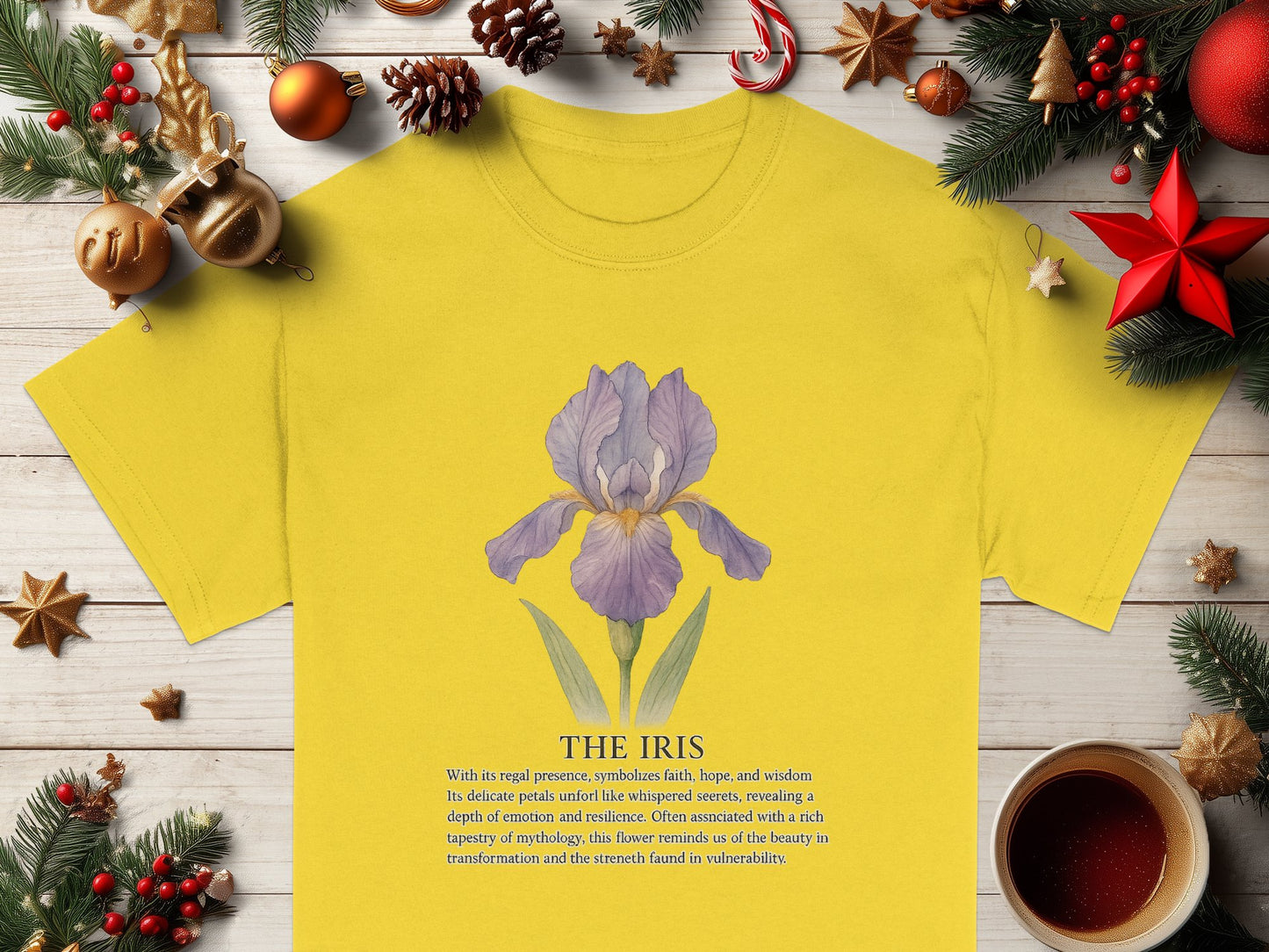 Beautiful Yellow T-Shirt Featuring The Iris Flower Product Type