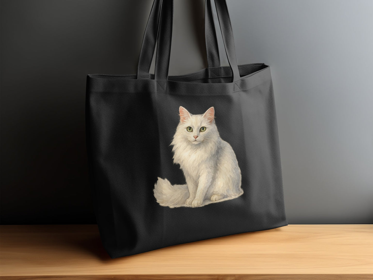 Elegant White Cat Illustration Black Tote Bag product type