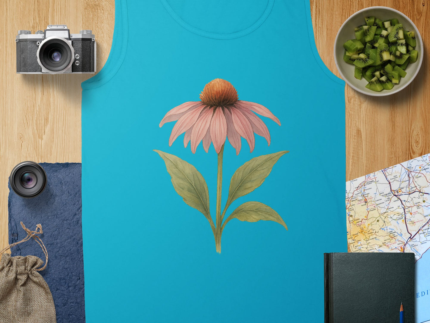 Blooming Pink Flower Blue Graphic Tank Top product