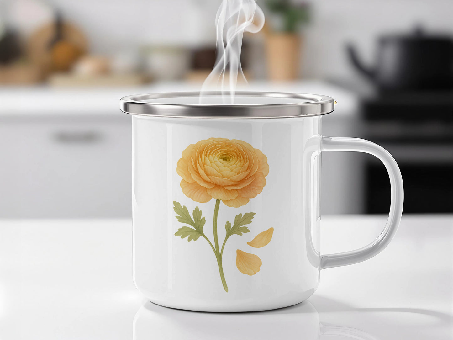 Elegant White Mug with Yellow Flower Design Mug Product