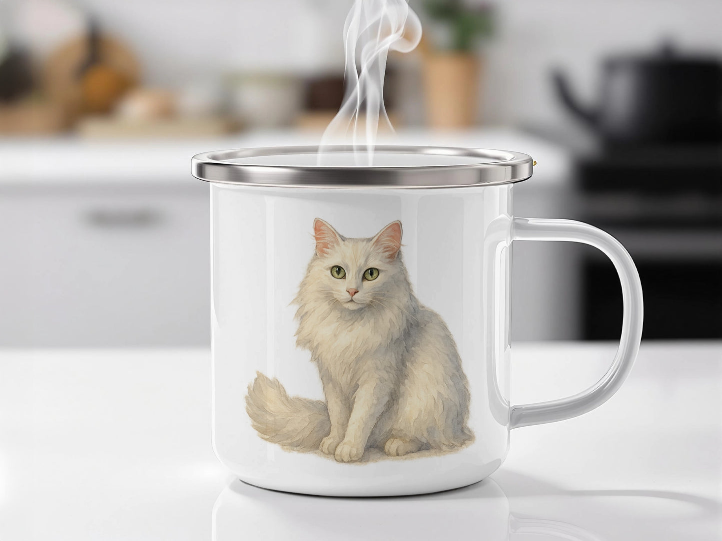 White Cat with Green Eyes Print Mug product