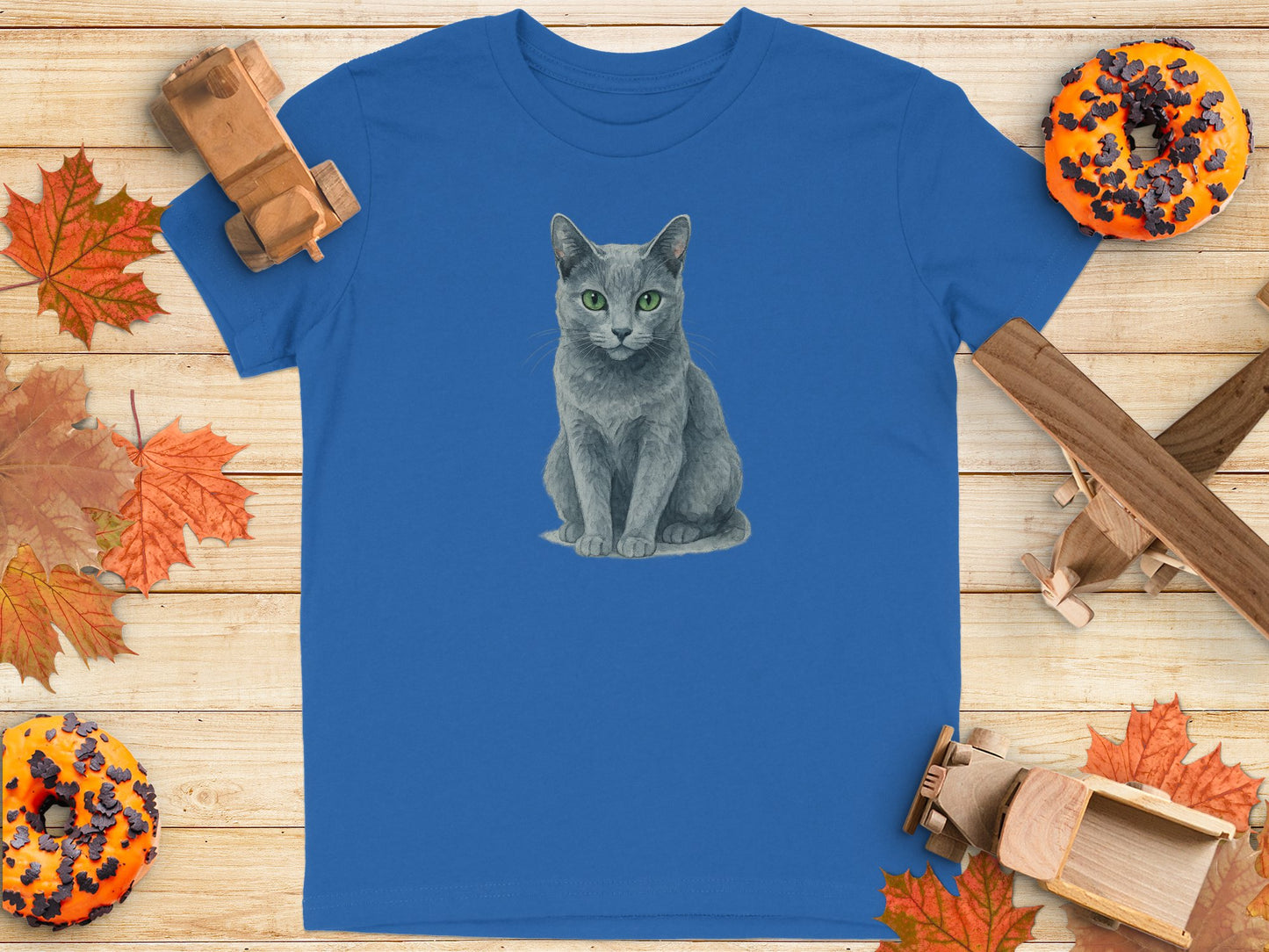 Realistic Gray Cat Print Blue Tee product