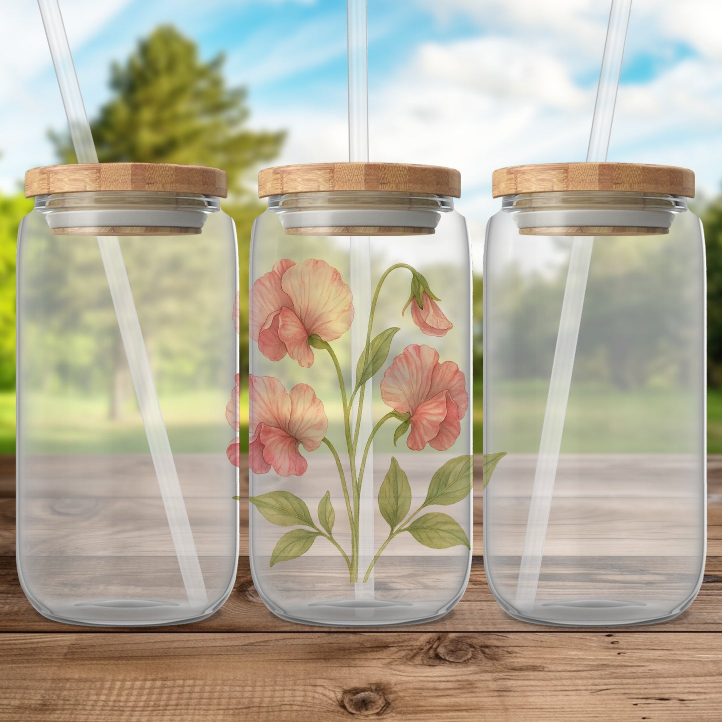 Floral Design Glass Jars Set for Storage Product