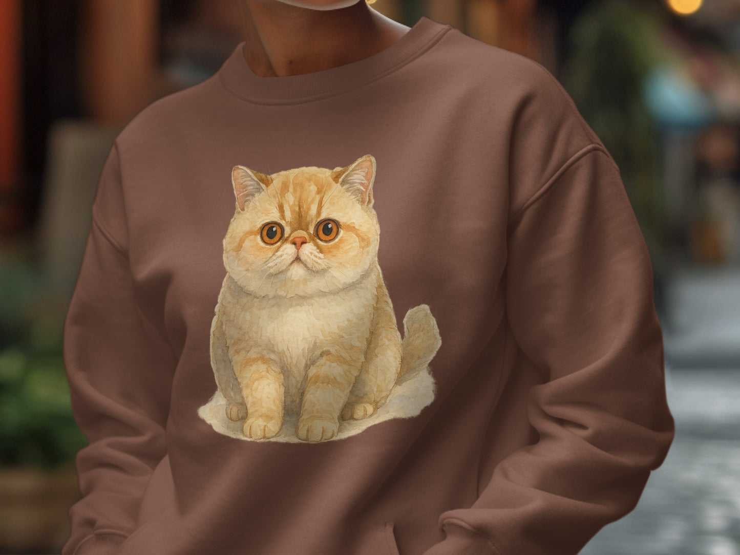 Cute Orange Cat Printed Brown Pullover Sweater product