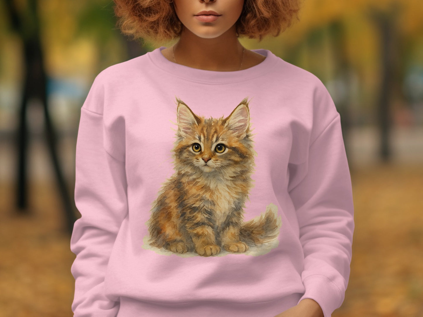 Cute Kitten Illustration Pink Long Sleeve Shirt product type