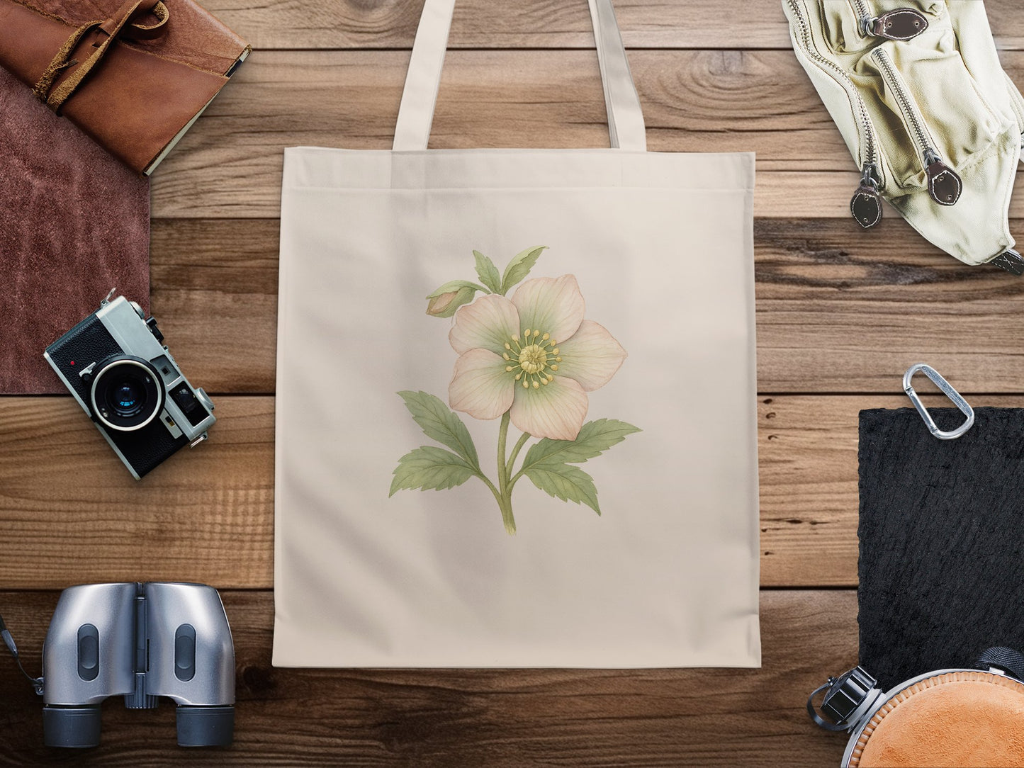 Artistic Flower Print on Beige Tote Bag Product