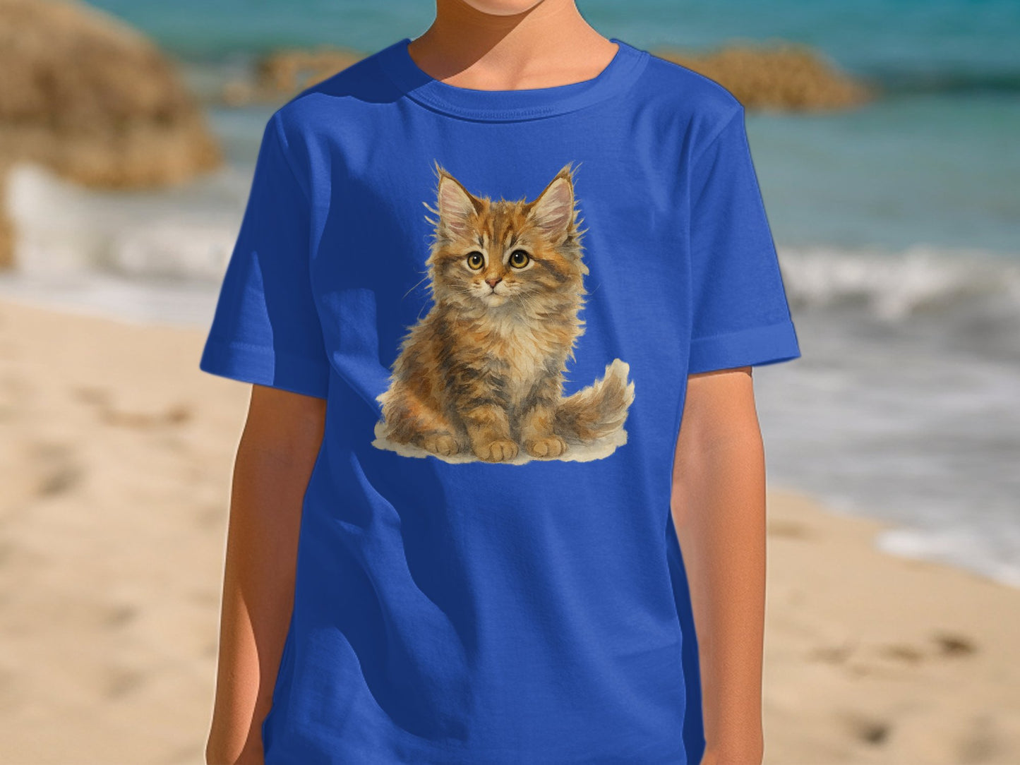 Cute Kitten Print on Blue T-shirt for Kids product type