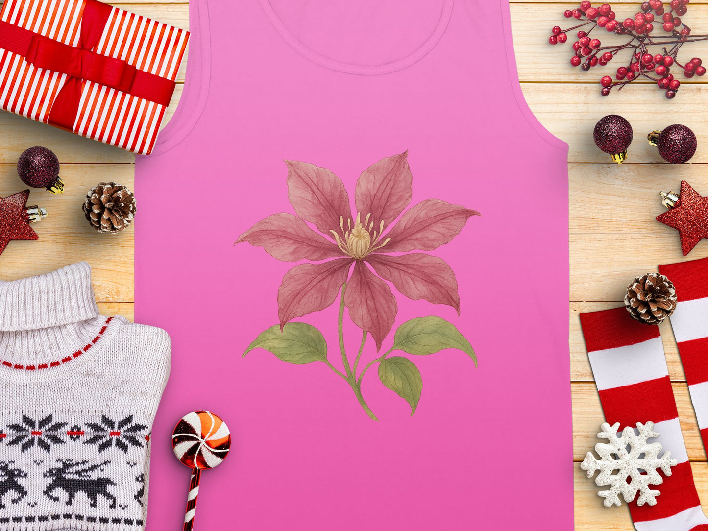 Festive Pink Tank Top with Botanical Flower product type