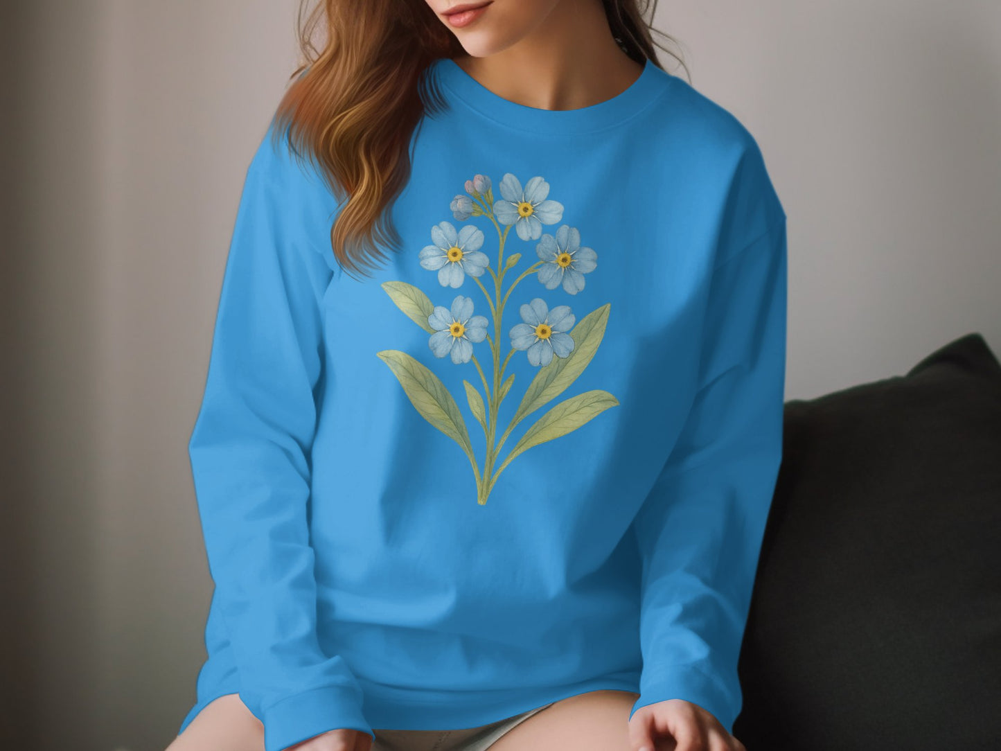 Elegant Blue Long Sleeve Floral Top fashion product