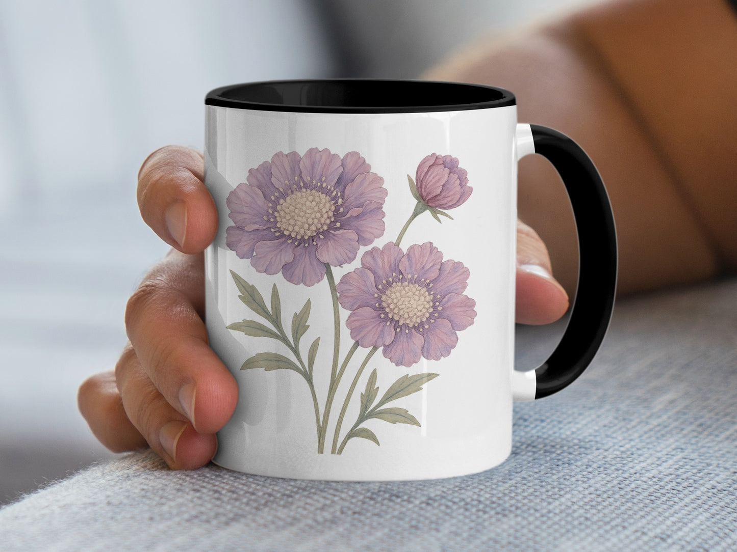 Beautiful Purple Floral Design on White Mug product type