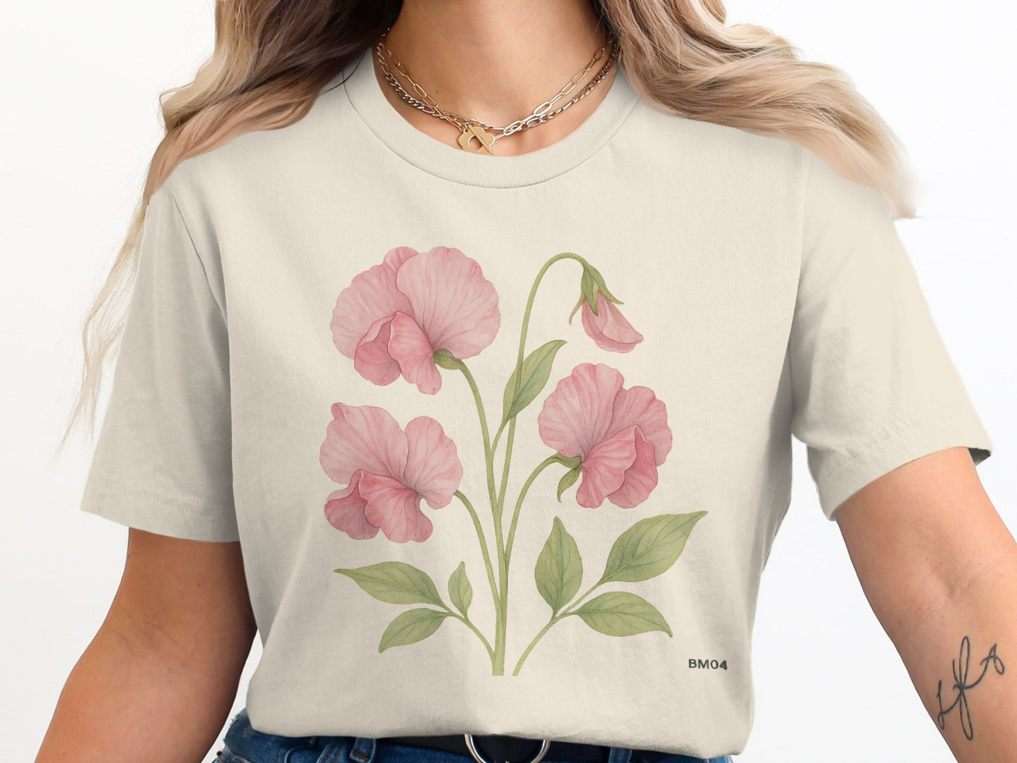Beautiful Pastel Flower Design on Fashionable T-Shirt Product