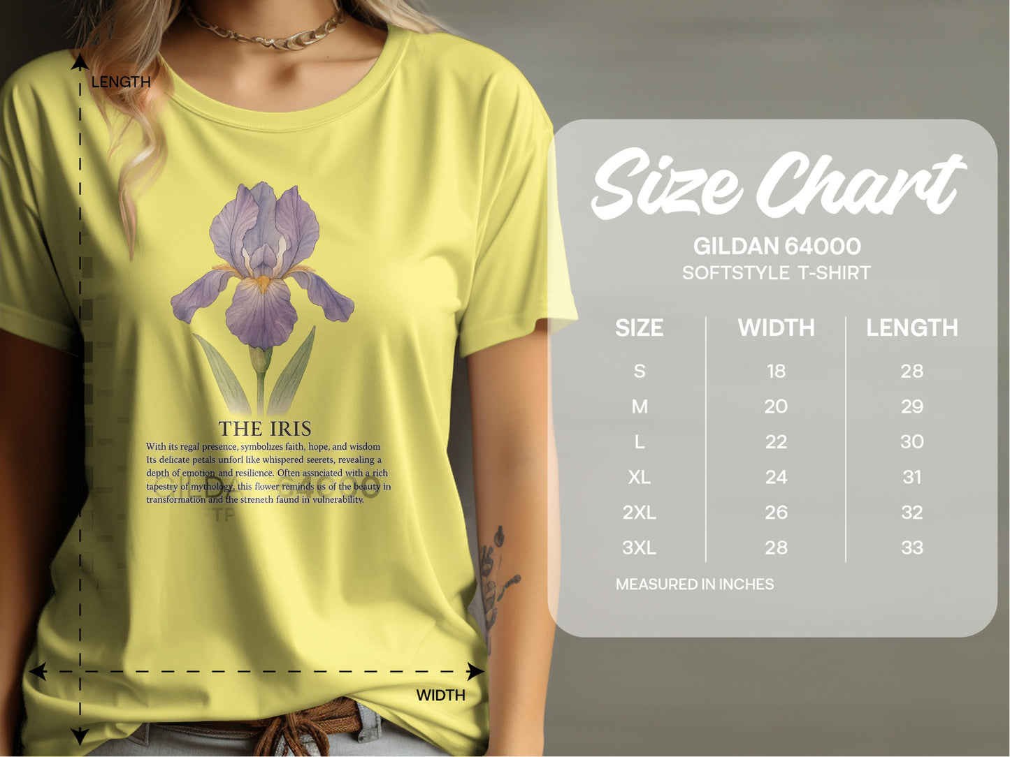 Yellow T-Shirt with Iris Flower Print on Softstyle product