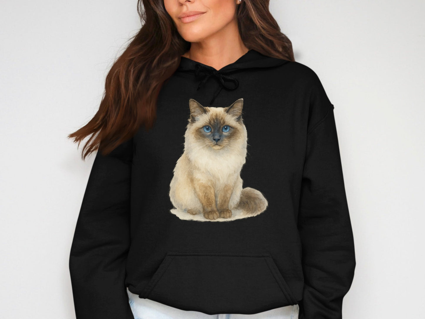 Adorable Sitting Cat Print Hooded Sweatshirt product
