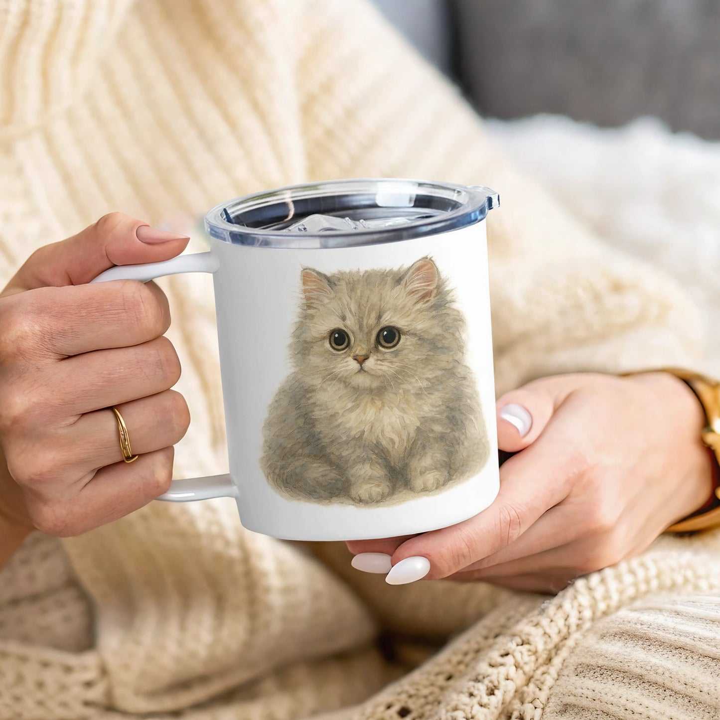 Cute Fluffy Kitten Design Printed Coffee Mug product