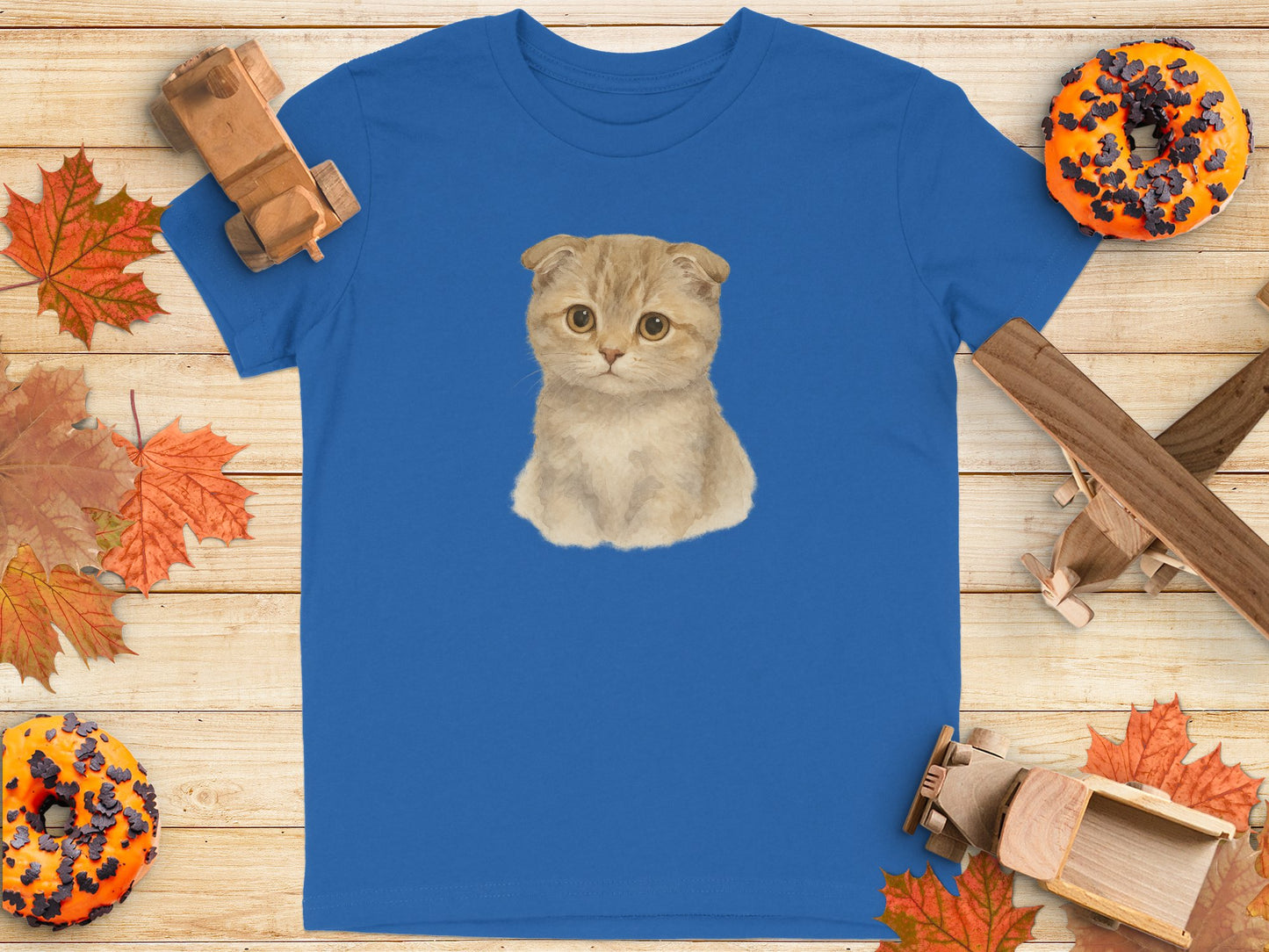 Cute Kitten Print on Blue Short Sleeve Shirt product type