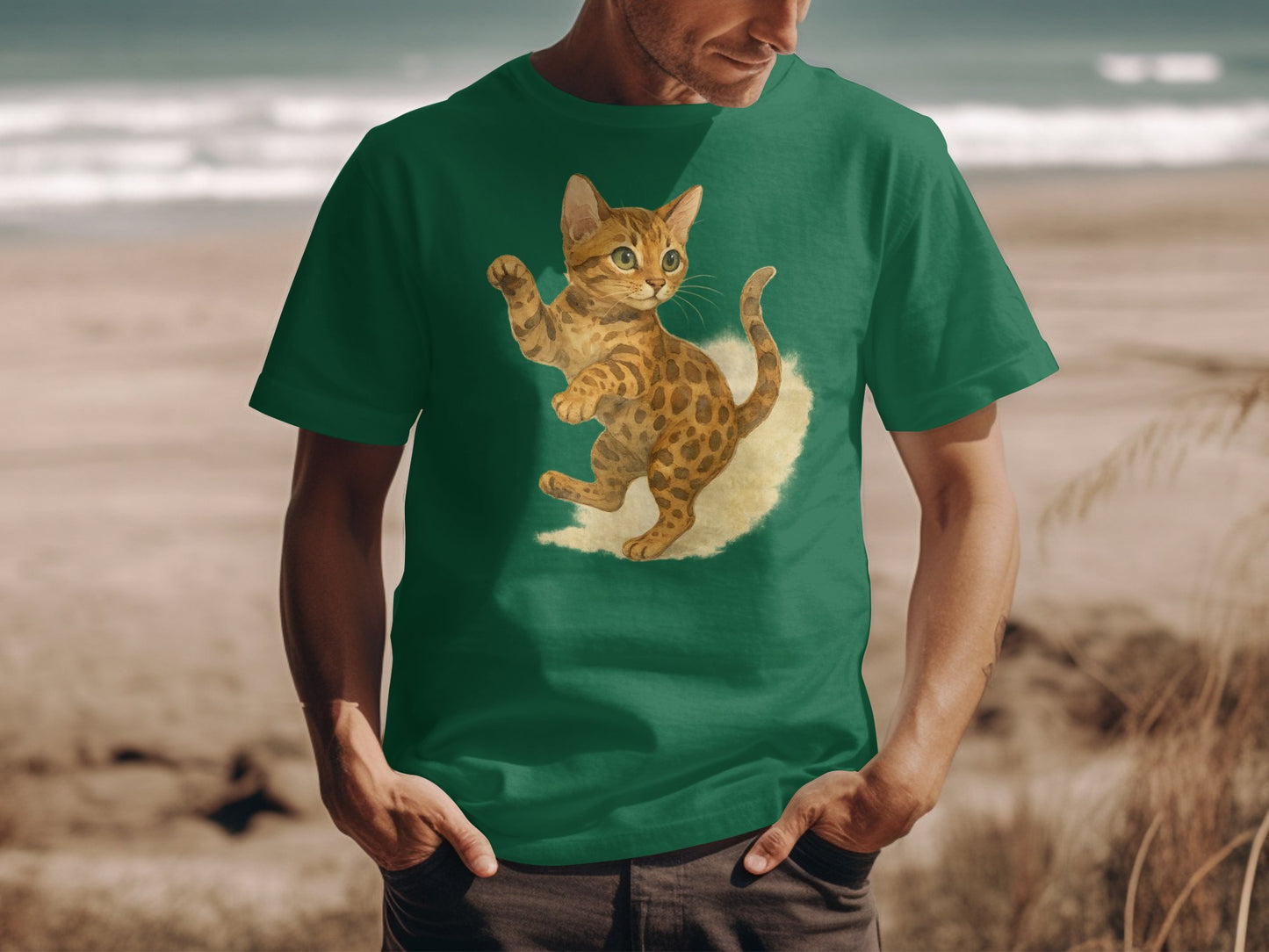Playful Kitten Beach Scene Graphic T-Shirt product type