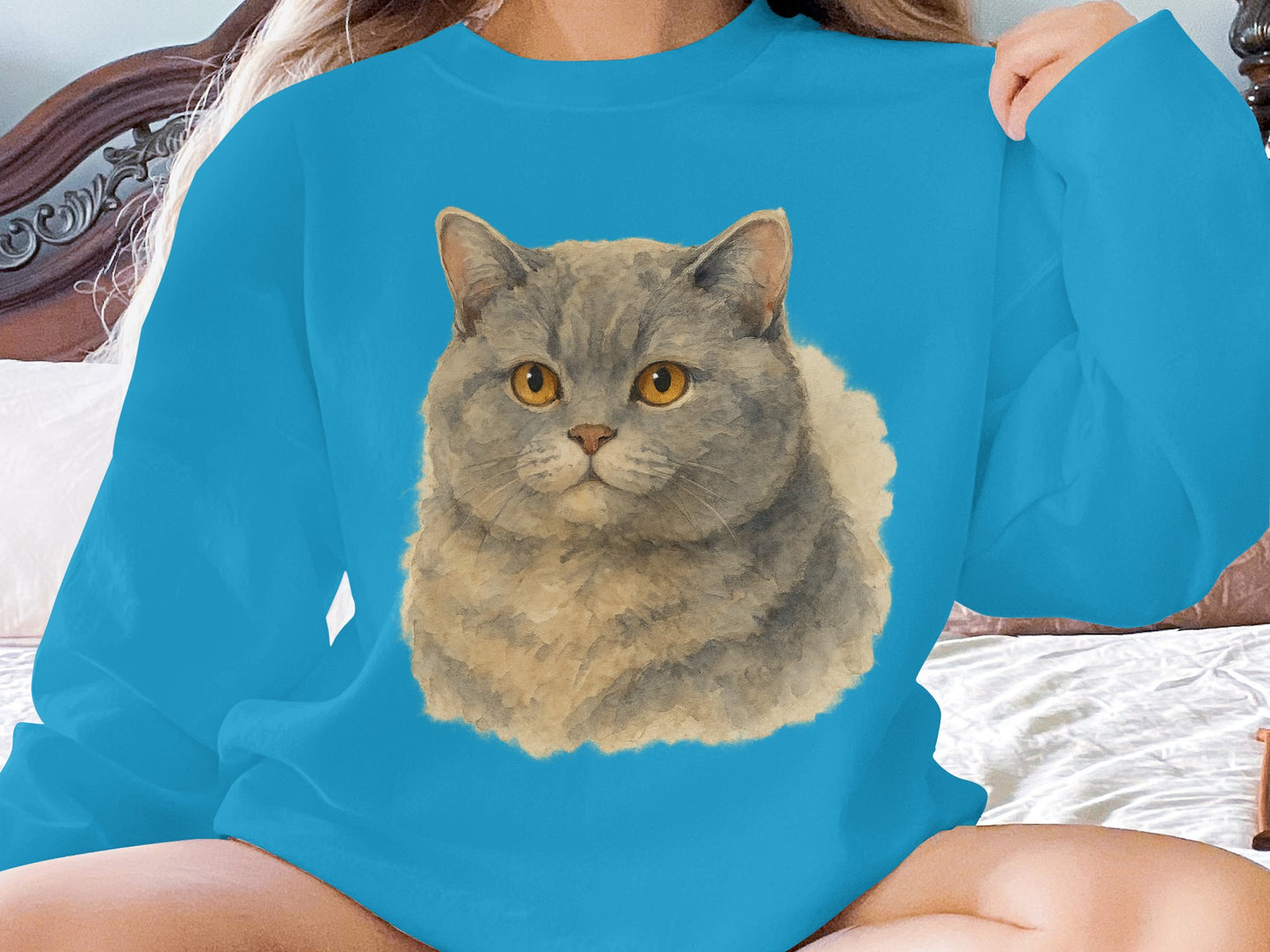 Cozy Blue Sweatshirt with Cat Illustration product type