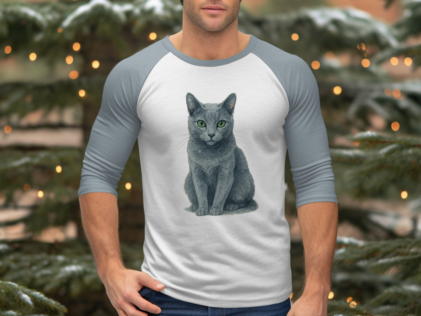 Gray Cat Print Long Sleeve Baseball Tee product type