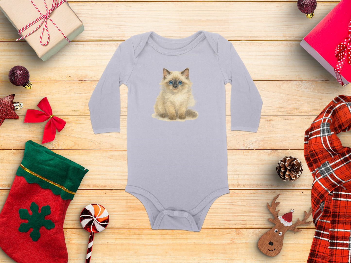 Long Sleeve Infant Bodysuit with Cute Kitten product type