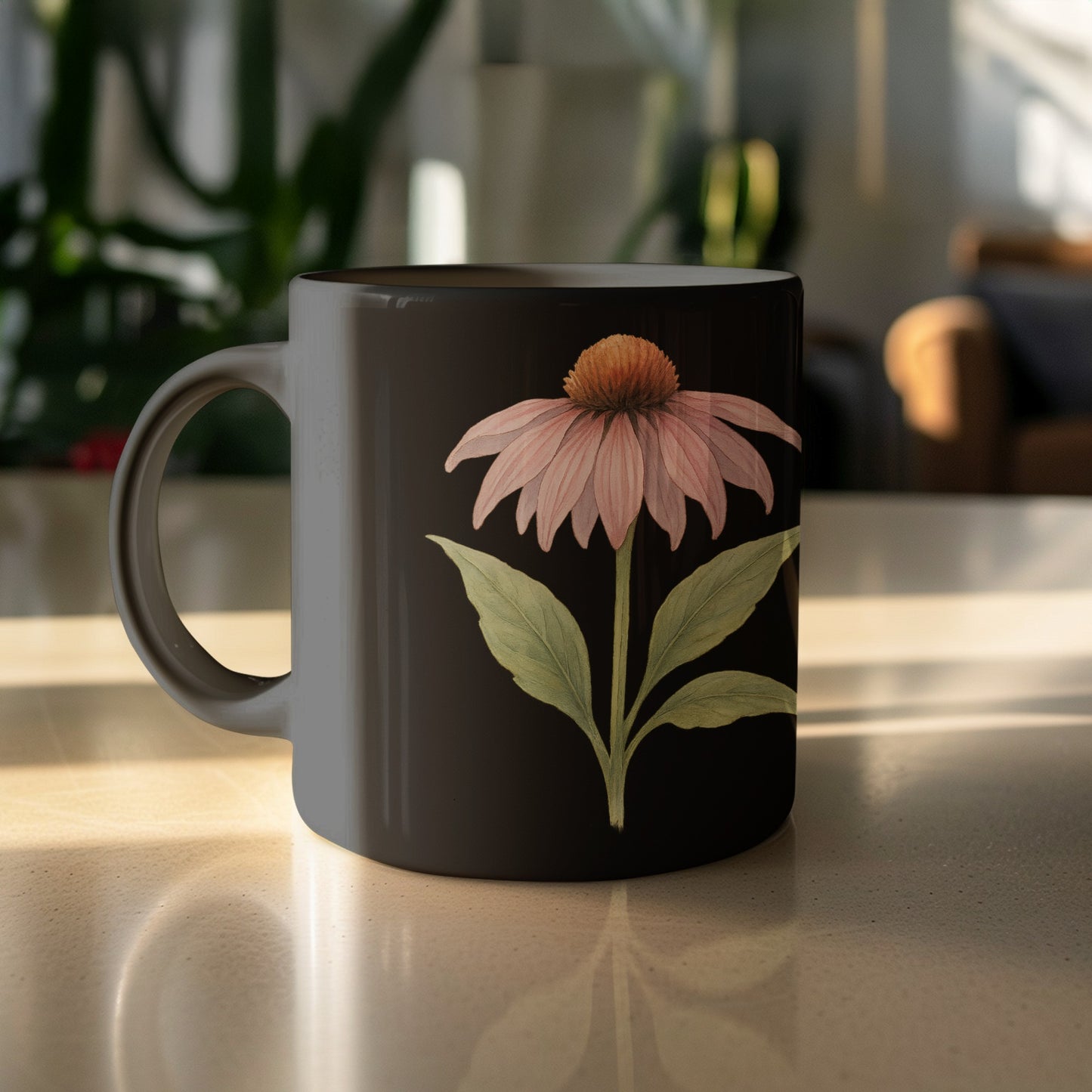 Beautiful Black Mug with Flower Design Ceramic product type