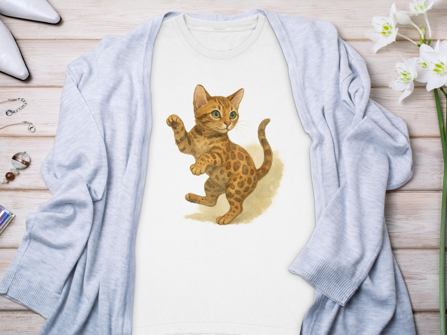 Cute Hand Painted Cat Illustration on Shirt product type
