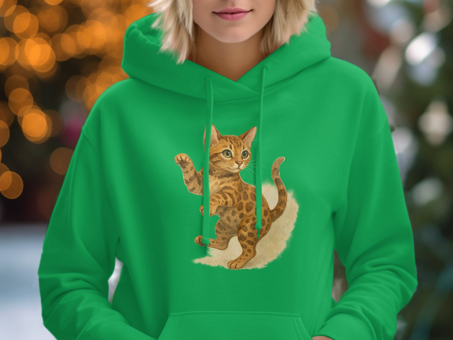 Adorable Cat Print Green Hoodie Fashion Product Type