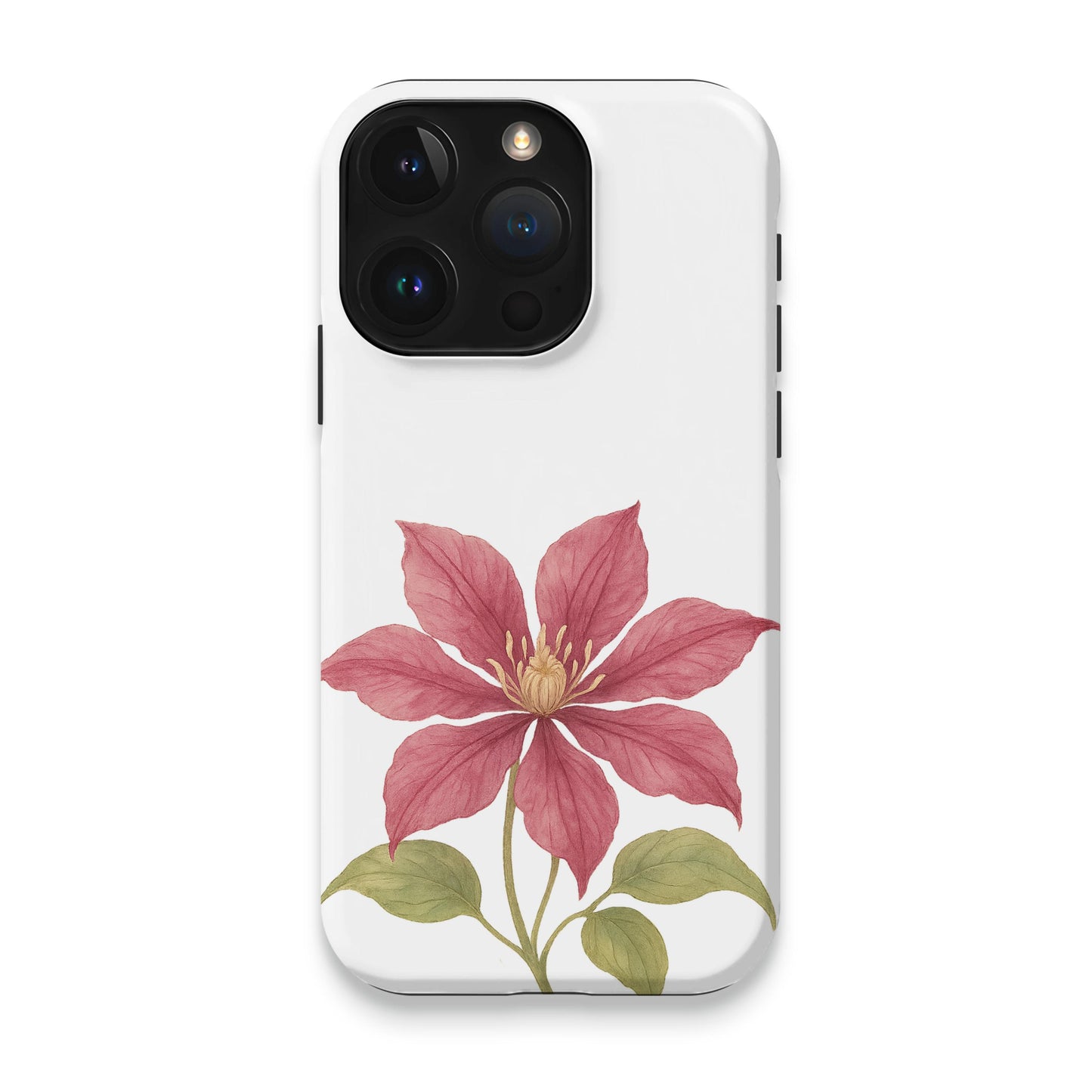 Pink Flower with Green Leaves on White Phone Case product type