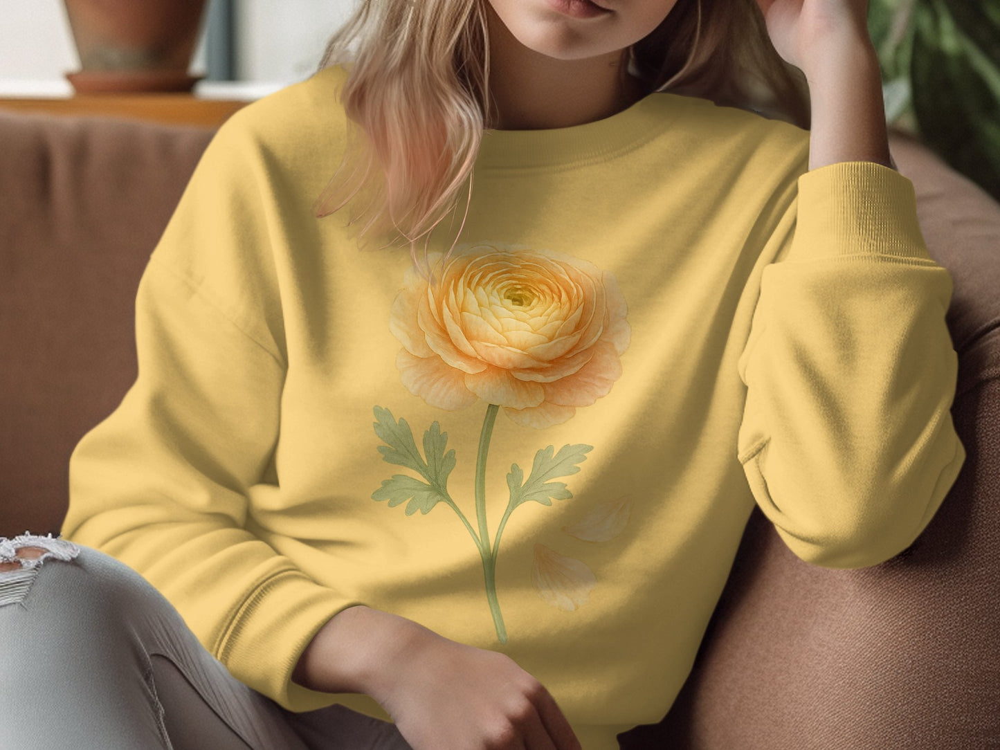 Yellow Sweatshirt with Detailed Floral Design product type