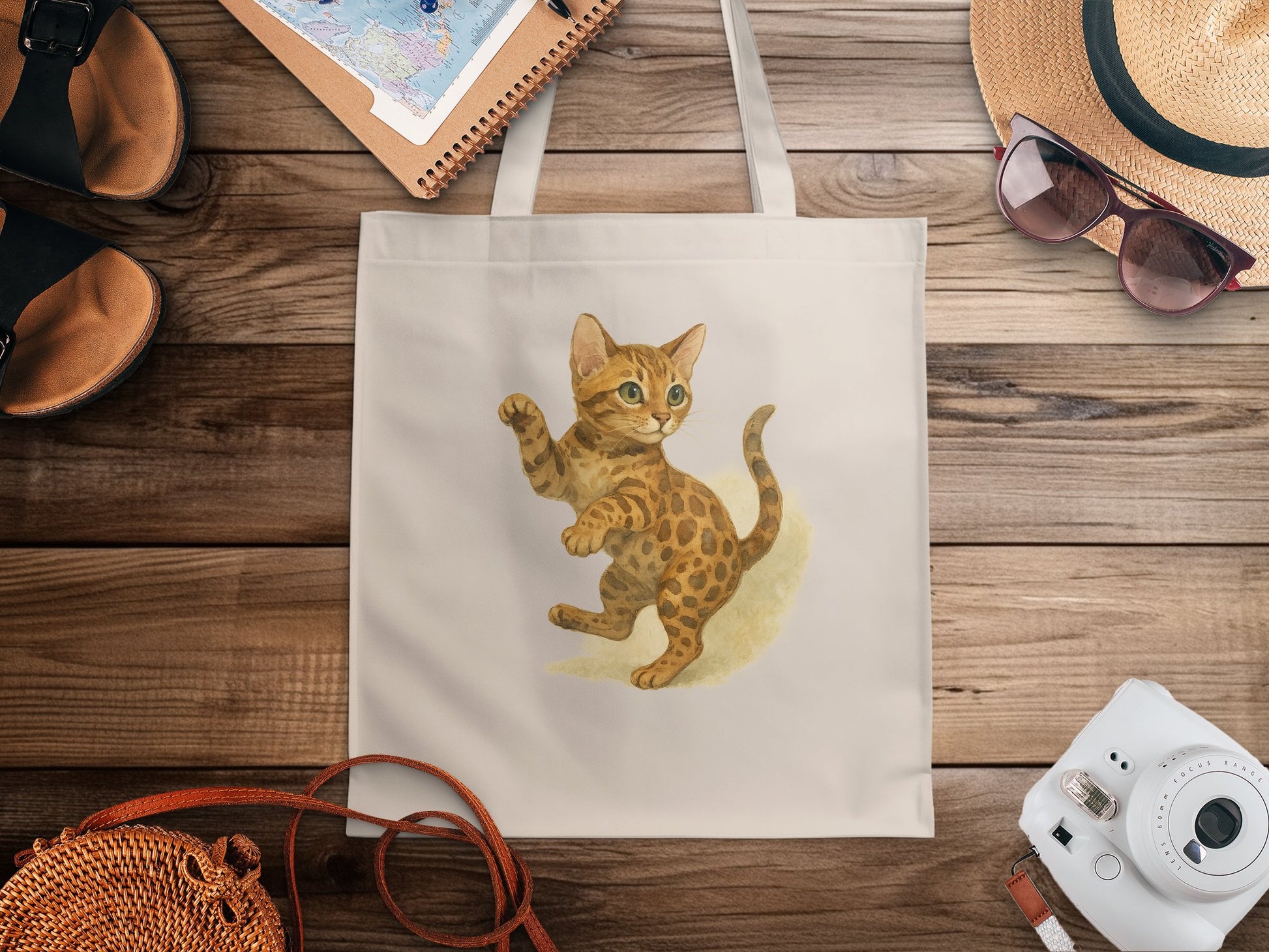 Cute Playful Kitten Print on Reusable Tote Bag Product