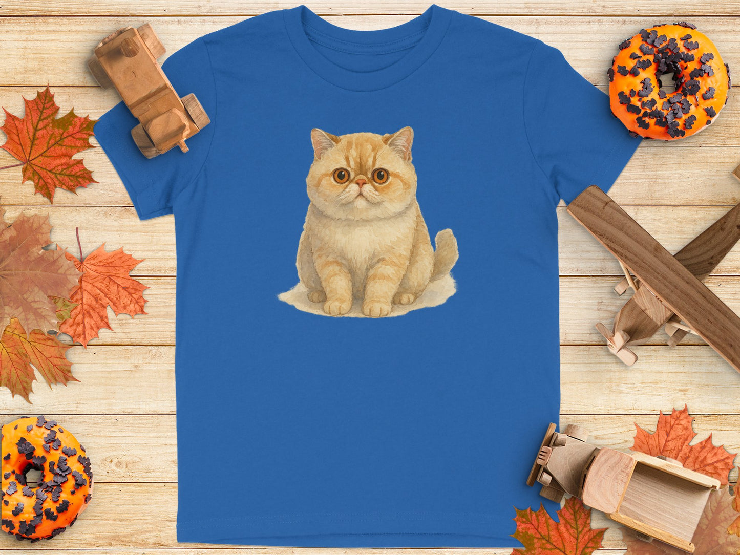 Cute Cat Illustration on Blue T-Shirt product type