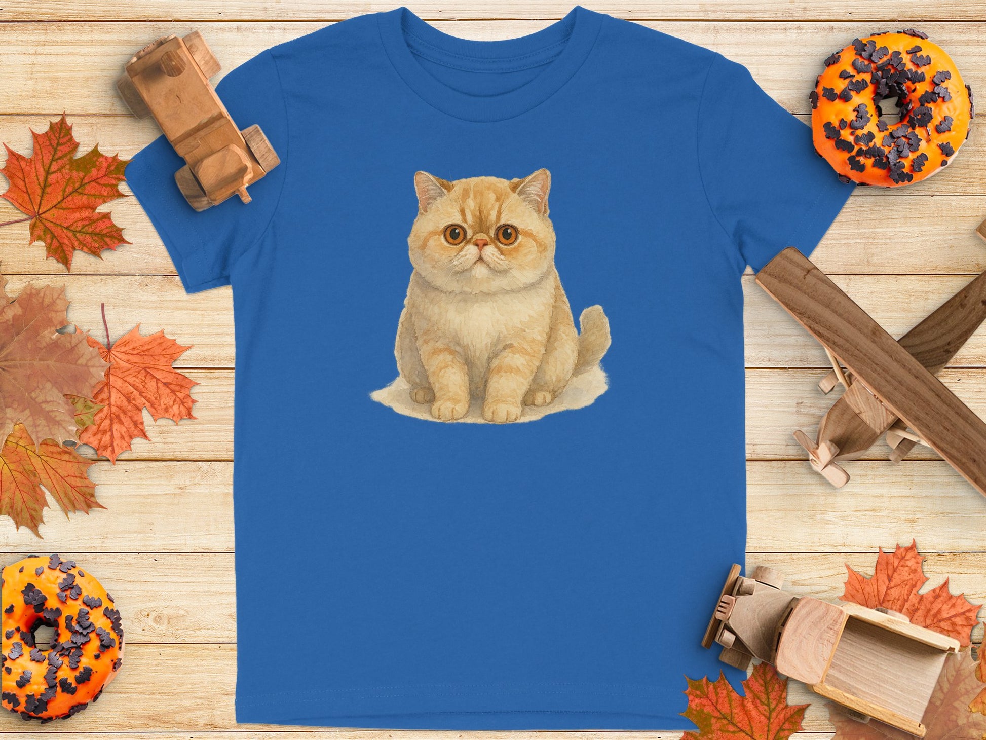 Cute Cat Illustration on Blue T-Shirt product type