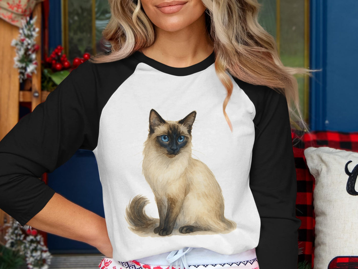 Siamese Cat Print Black and White Raglan Sleeve product type