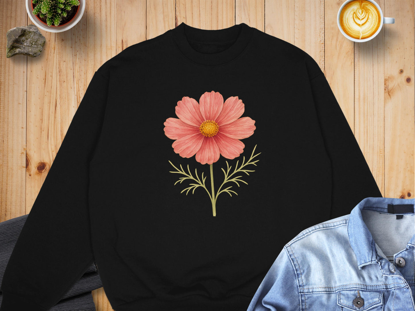 Beautiful Pink Flower Art on Black Long Sleeve product