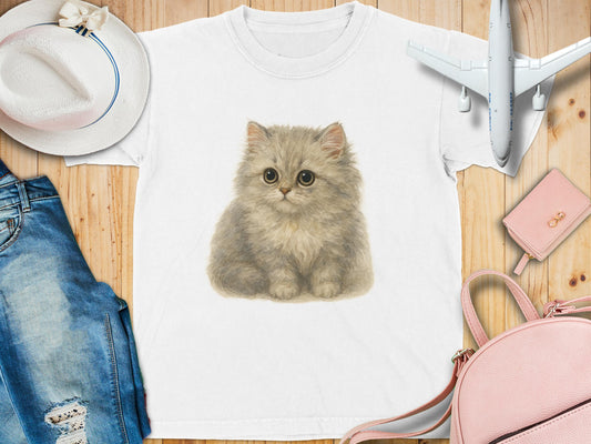 Adorable Kitten Print on Trendy White T-shirt product type