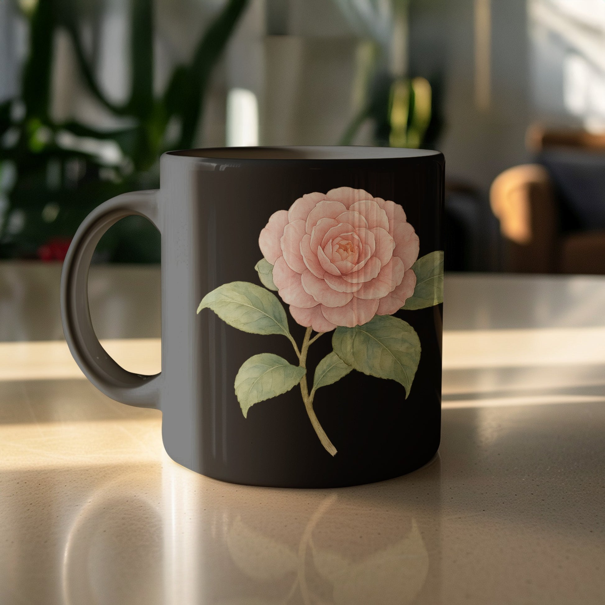 Elegant Black Mug with Delicate Rose Design product