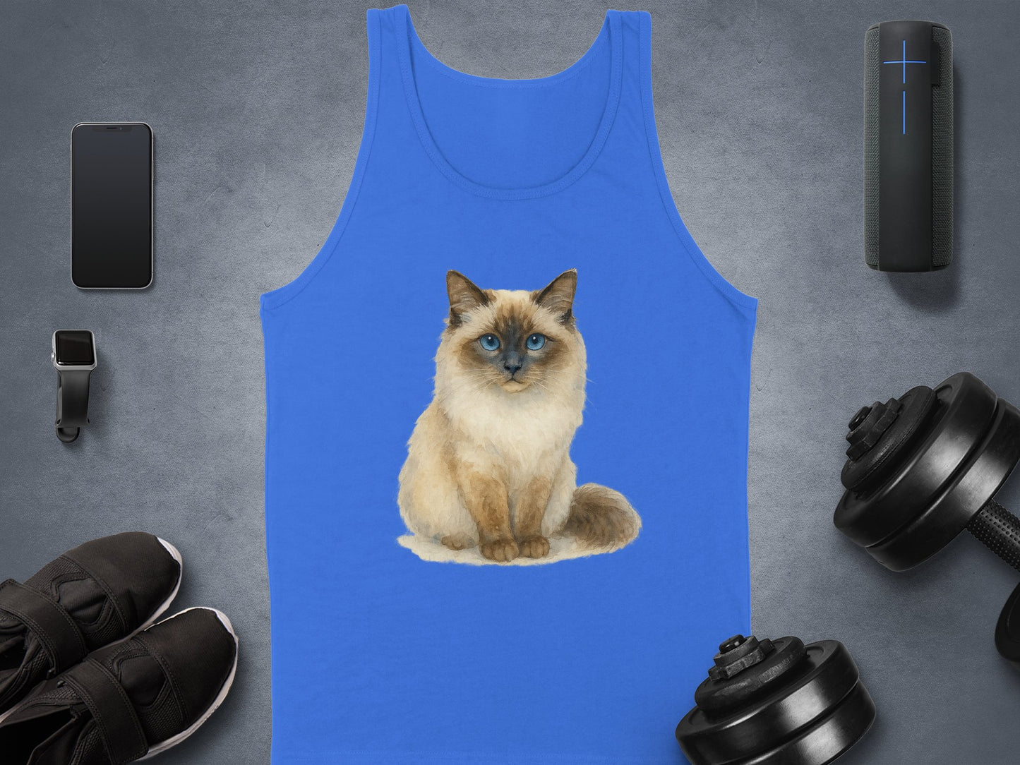 Blue Tank Top with Cute Cat Print Fashionable Product