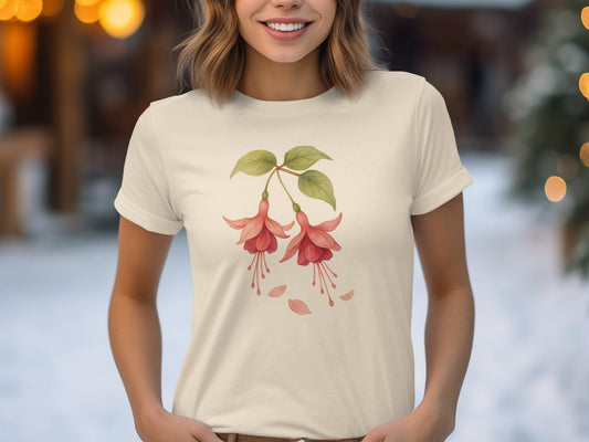 Floral Design Fuchsia Blooms Print on White Shirt product