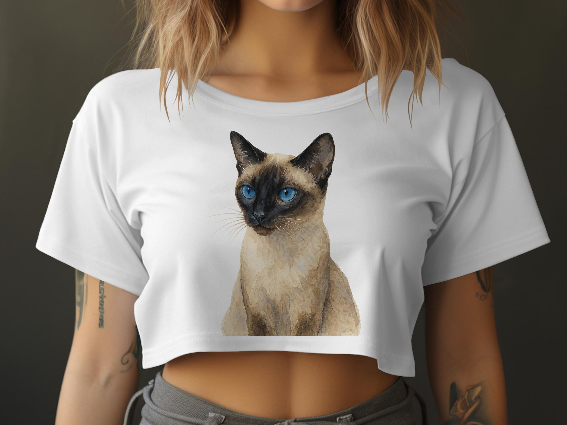 Cute Blue-Eyed Cat Print Crop Top Shirt product