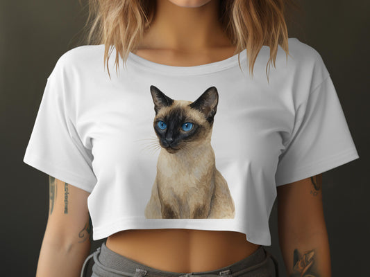 Cute Blue-Eyed Cat Print Crop Top Shirt product